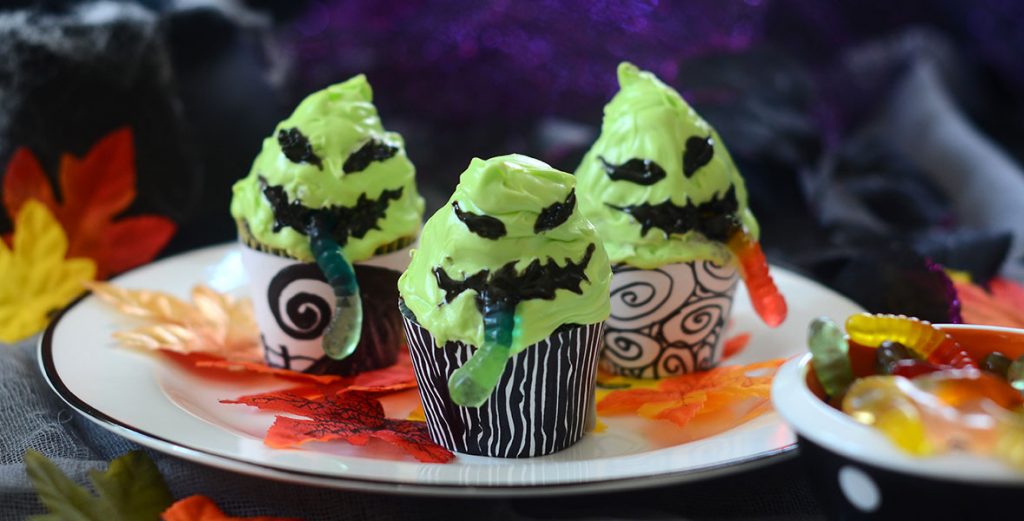 Oogie Boogie Gummy Worm Cupcakes